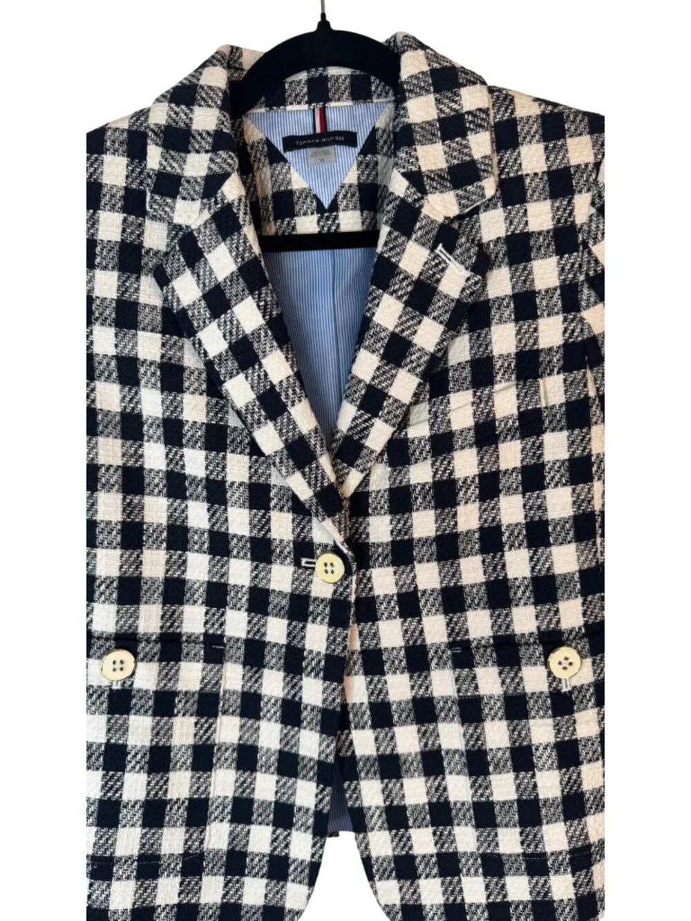NWT Tommy Hilfiger Size 10 Navy & White Plaid Blazer Cotton-Polyester Blend - Picture 6 of 16